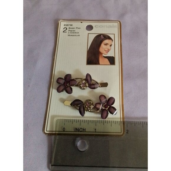 Conair Bobby Pins With Purple Flower Design - 2 Piece Set 58736 - Picture 4 of 4